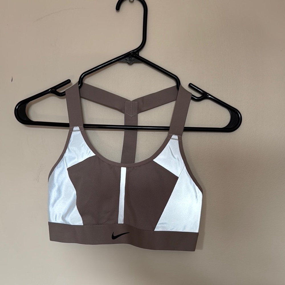 Nike Women's Brown and White Sports Bra